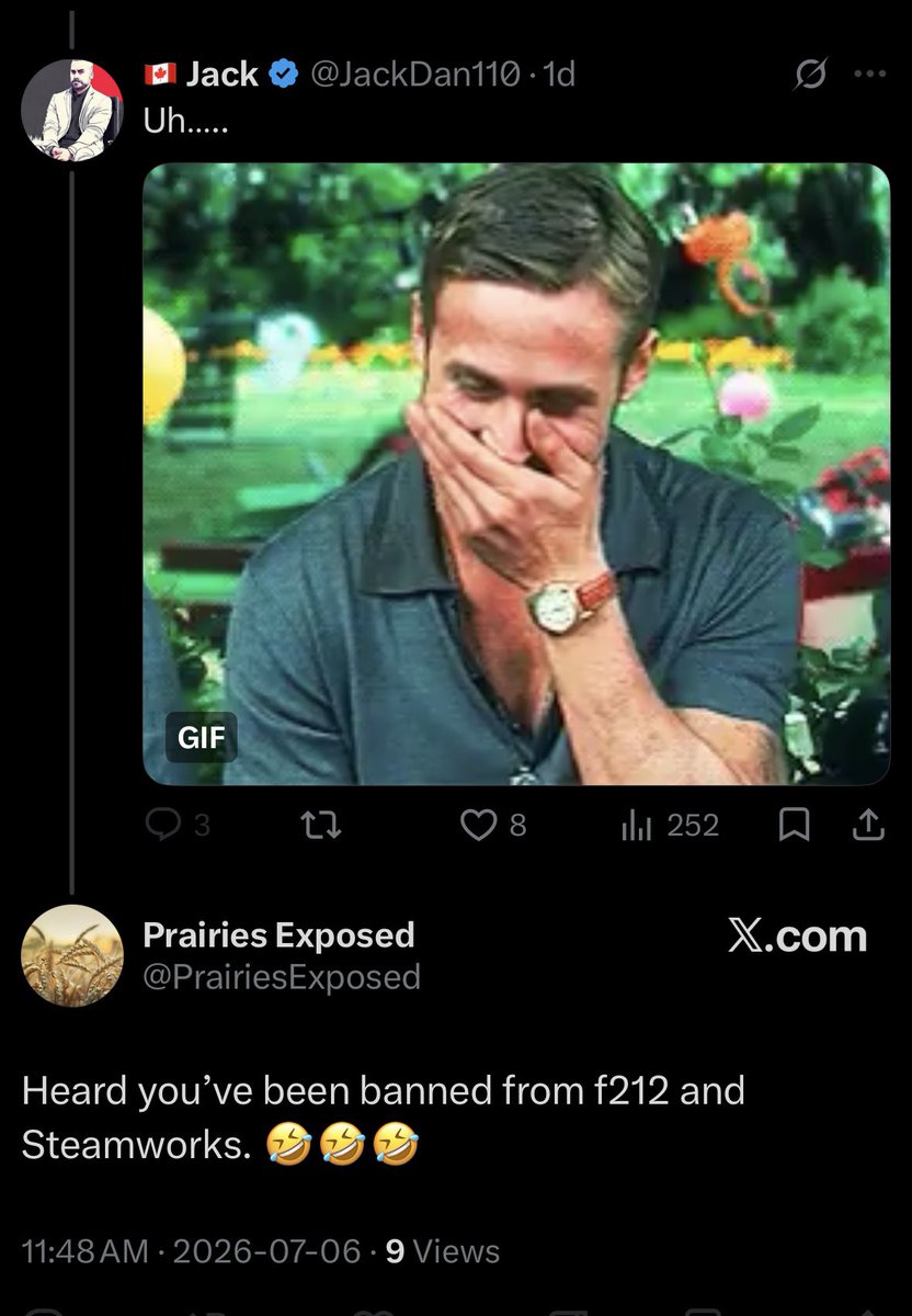 JackDan110's tweet photo. Remember the grifter I called out the other day for his mental breakdown full of misinformation?  

He replied and blocked me.  Total coward. Figured he’d know the gay bathhouses. 🤣

@PrairiesExposed  So pathetic bro. https://t.co/GqTT3thWNm