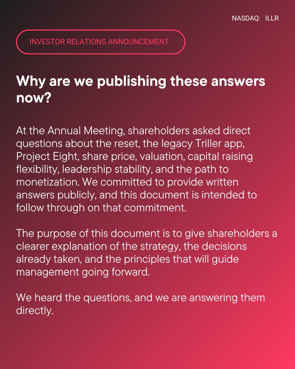 triller_IR's tweet photo. We heard the questions, and we are answering them directly. $ILLR https://t.co/XGuQ8rsOMd