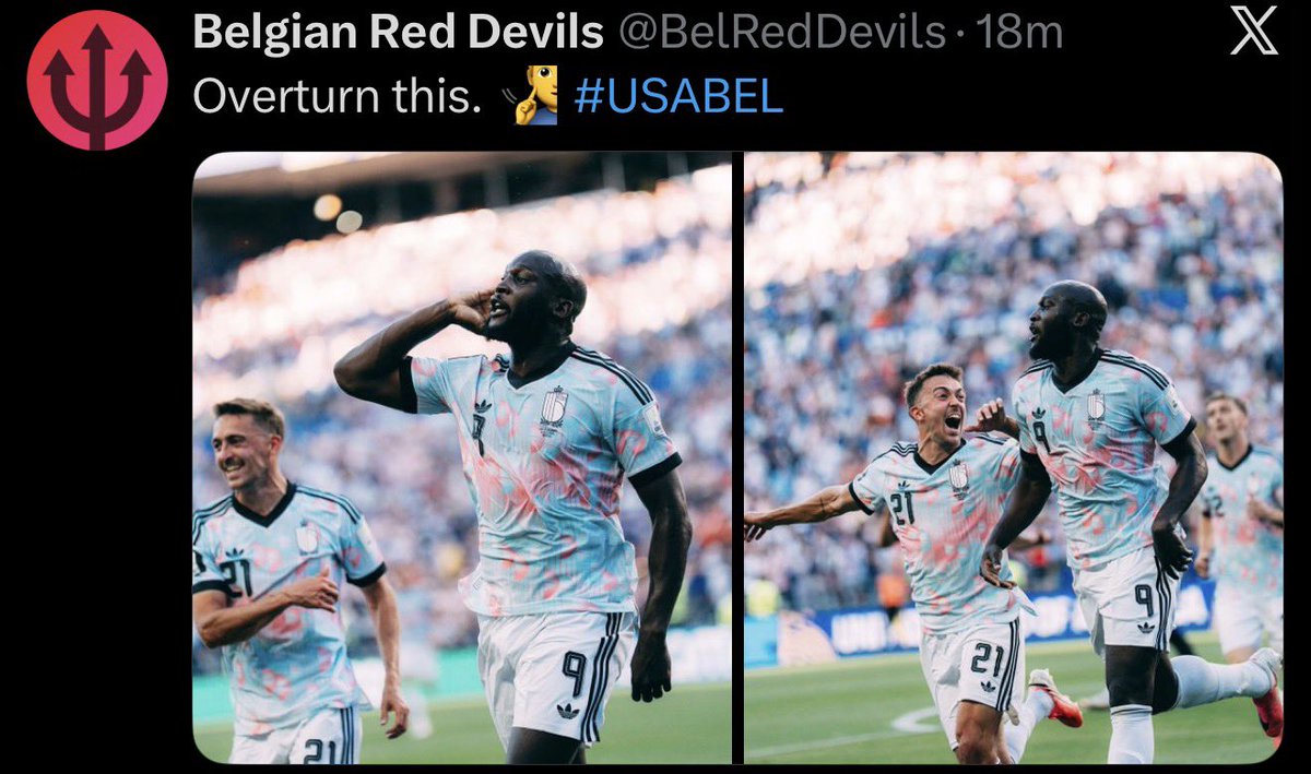 PolymarketSport's tweet photo. 🚨TRENDING: The Belgium National Team’s social media account posted a message for the USA…

“Overturn this” https://t.co/hwpC8YJw9q