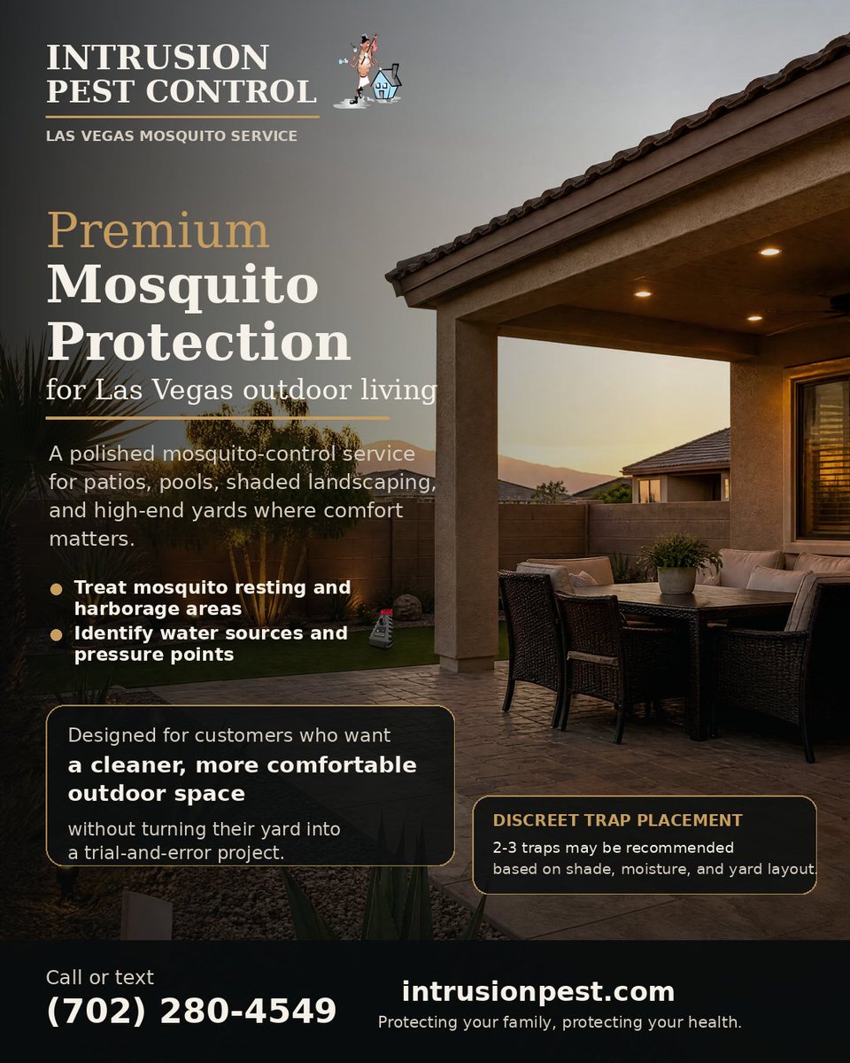 lvpestcontrol's tweet photo. Mosquito pressure around Las Vegas yards is not just about the patio. Shade, moisture, plants, drains, and resting areas can all keep activity close to the home. Call or text Intrusion Pest Control if mosquitoes are making it hard to enjoy the yard. https://t.co/37yiVnSxJh