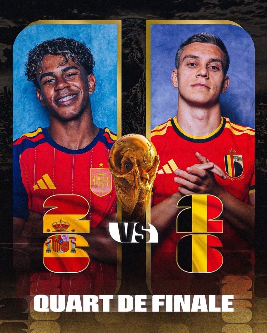 FootRadarFR's tweet photo. 🚨 OFFICIEL : QUART DE FINALE DE LA COUPE DU MONDE 🌎 !

ESPAGNE 🇪🇸 ⚡️ 🇧🇪 BELGIQUE https://t.co/OE8Arv69Em