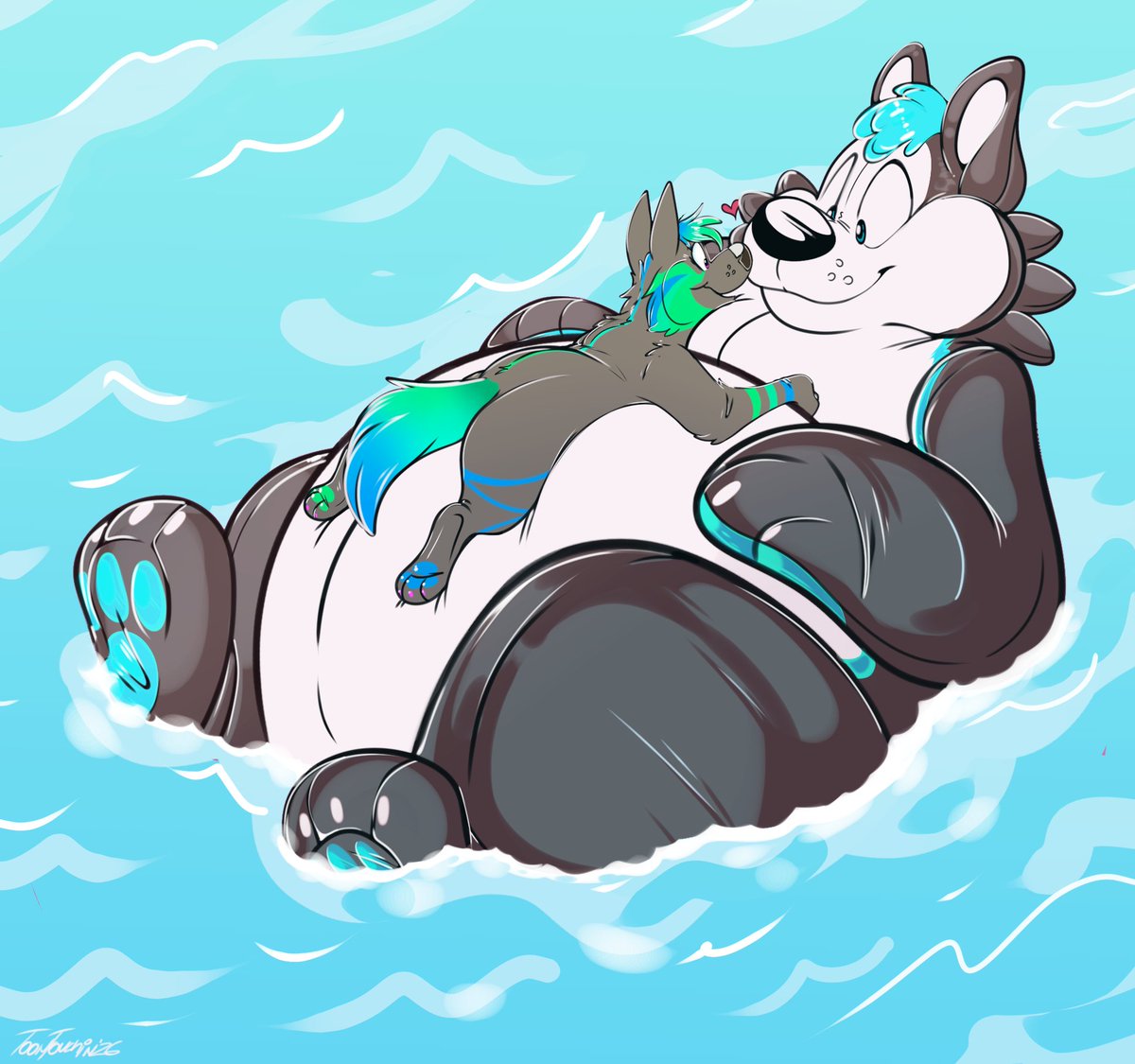 iZeroFloof's tweet photo. Me and my big squeaker Cooper floating down the stream ♥️🏞️

Lovely art from Curritos on FA!!!

#fatfur #pooltoy #furry https://t.co/XtY9hg4kas