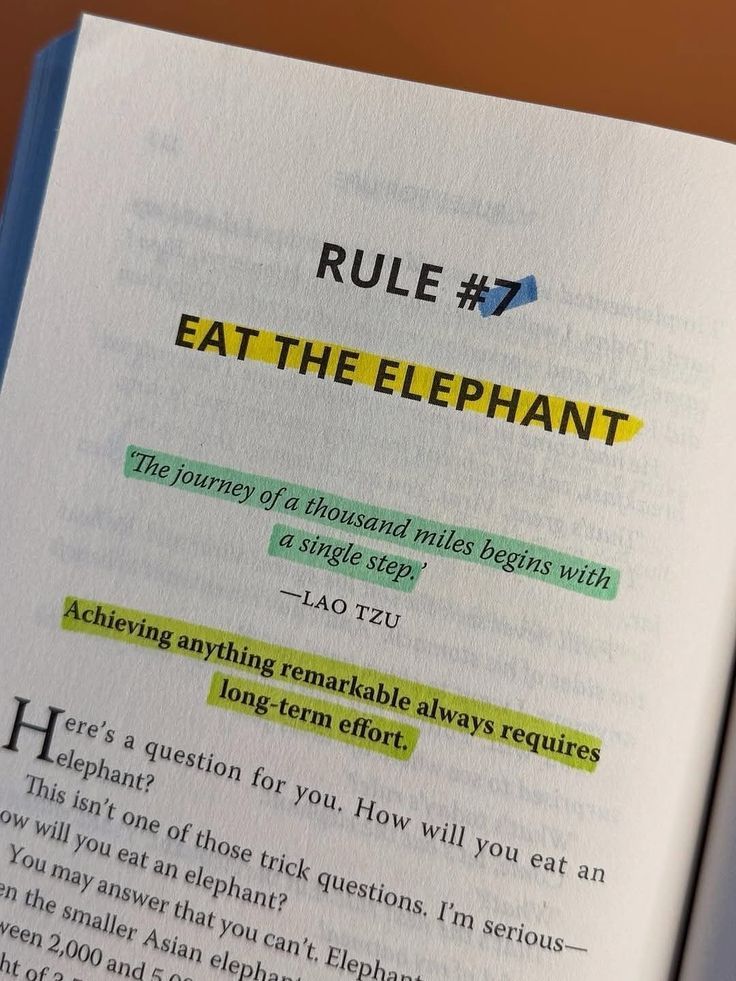 CuriousMindsHub's tweet photo. Eat the elephant. https://t.co/mpb7nl0tFX
