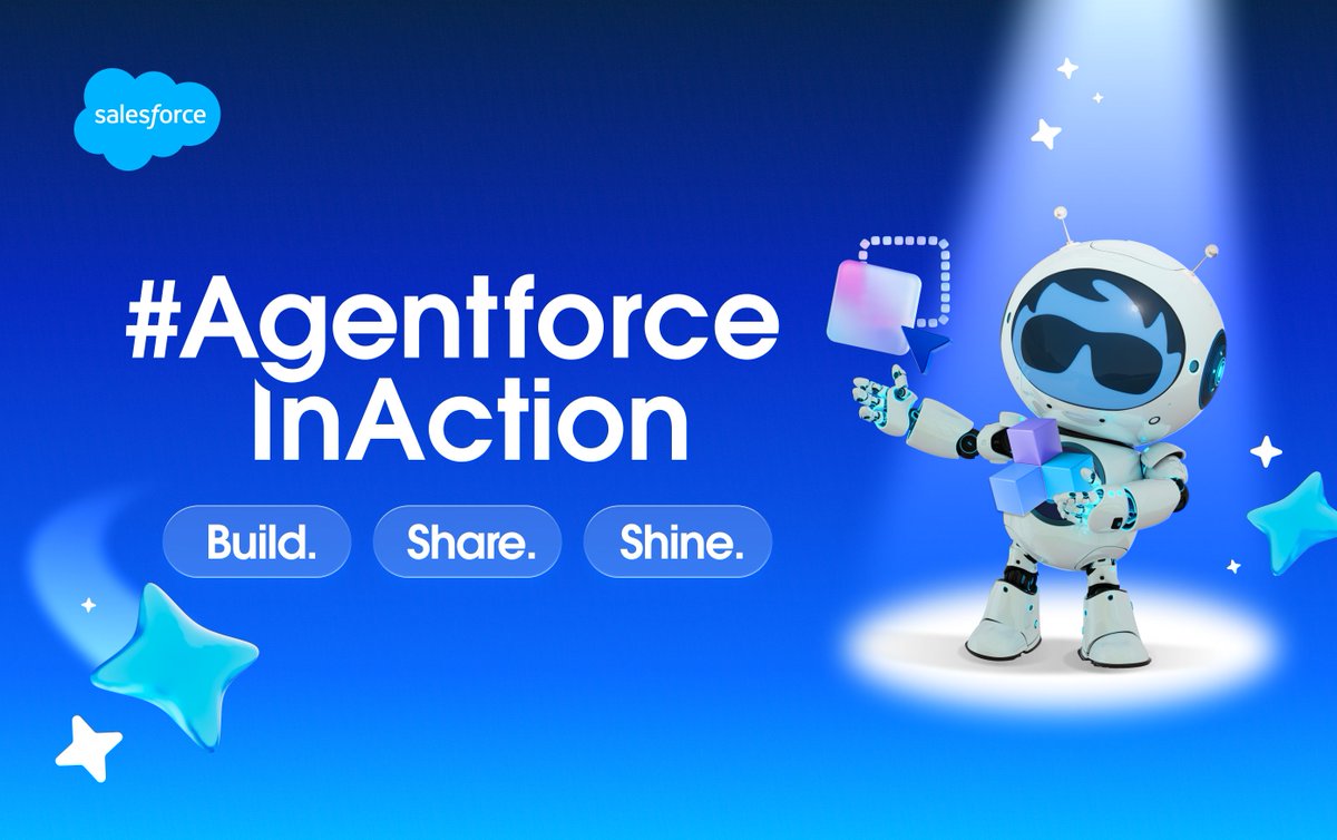 jayskapadia's tweet photo. Built something you're proud of? Don't keep it in your org.
Record a quick 3–5 minute demo, show your Agentforce agent in action, and share what you've learned with the community.
You might even walk away with some exclusive swag (or an Apple Watch Ultra 👀). #AgentforceInAction https://t.co/wvGUV7XYIn