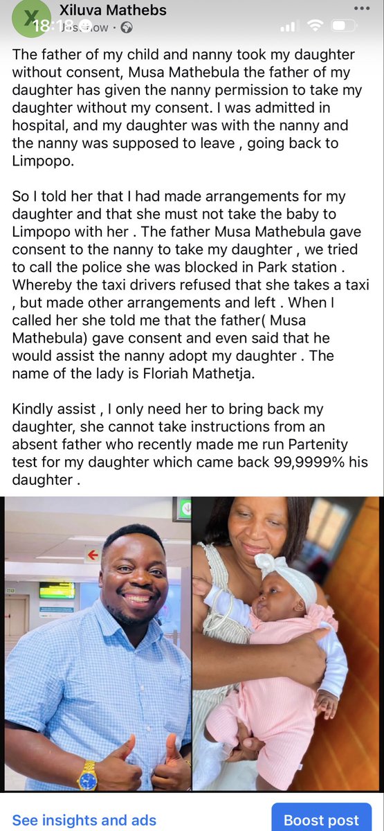 TinyikoMajokana's tweet photo. @musamathebulaa #Musatravels 

Musa Mathebula, the founder of Musa travels and a facebook blogger for Bagolo News gave consent to a nanny to take our daughter who is 11 months  to Limpopo whilst I was admitted in hospital . I had told the nanny not to take my daughter to Limpopo https://t.co/jBjbloj66n