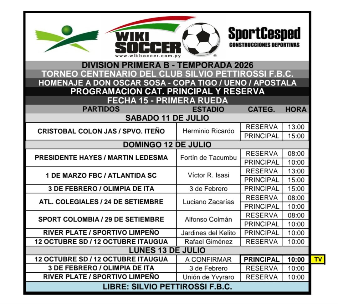 JRWikiSoccer's tweet photo. ⚽ *PRIMERA B* ⚽
⚠️ *PROGRAMACION* ⚠️ 
🚨 *FECHA 12 / 15* 🚨 https://t.co/xK50IgsOmS