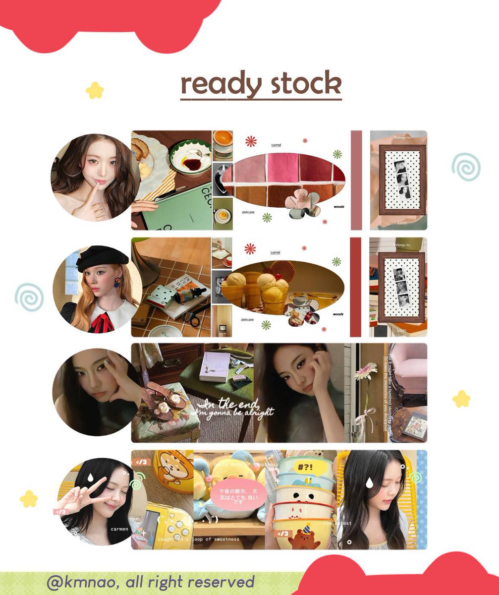 kmnao's tweet photo. a repost will be appreciated! thank you.

halo mentemen, aku bawa flash sale layout girlgroup dalam rangka 7.7! harganya 5k &amp; 6k, free retext nick. yuk yang minat bisa langsung jajan karena sehabis ini mau aku hapus filenya 🫰

#bealanja https://t.co/gMvFirBpgs