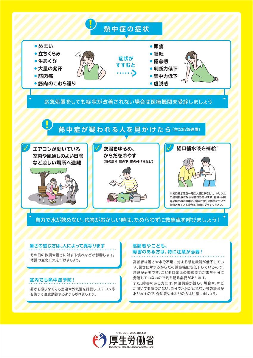 kouhou_mito's tweet photo. 【☀️熱中症対策にこまめな水分補給を⛱️】

夏は汗をかきやすく、脱水症状になるおそれが高まります🫠気軽に飲める水道水で、30分に1回は水分補給を行いましょう🚰
喉が渇いたら水分不足のサインです⚠️
水道水を飲んで、夏を乗り切りましょう🏝️ https://t.co/tFDuOzXdnc