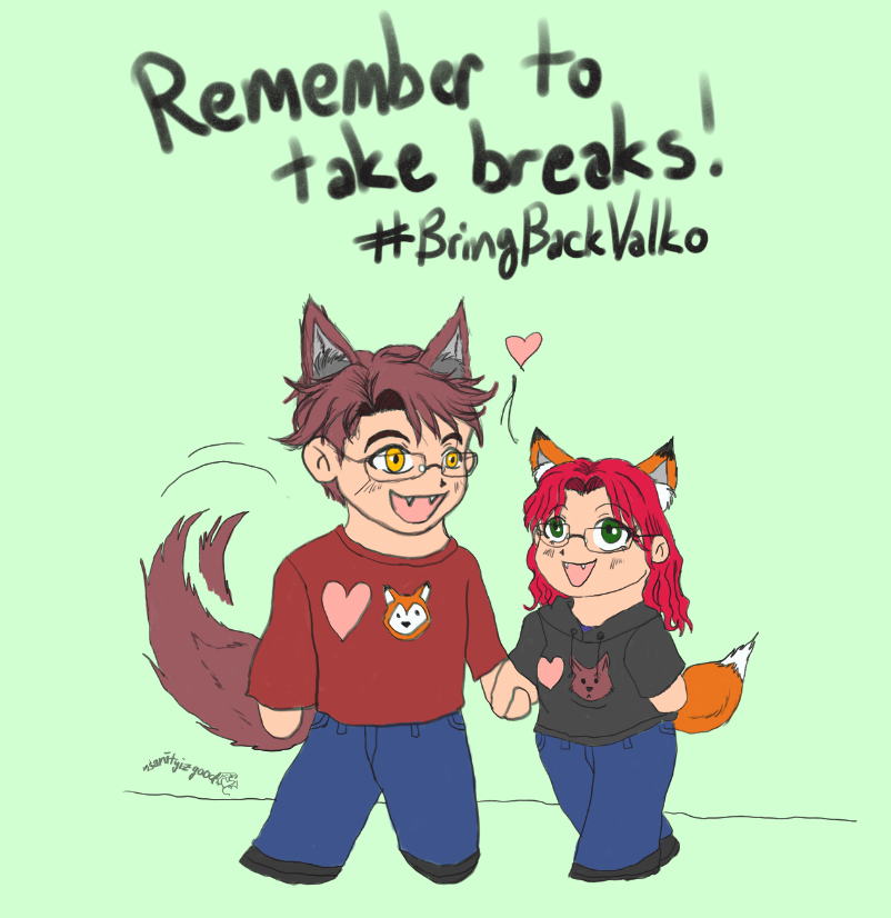 insanityizgood's tweet photo. Wanted to do a little reminder: Remember to take breaks! This can take a big toll mentally and physically! Valko would want us to take care of ourselves! 

#BringValkoBack #KeepValkoAlive #JusticeForValko #ReturnAoYin #BringBackValko https://t.co/qtcAzaQcO2
