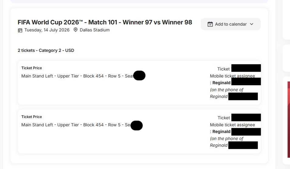 Reggie_JB's tweet photo. A friend and I bought two Category 1 tickets to The World Cup semifinal game through StubHub on March 13. Section C107, Row 17 at AT&T Stadium. 17 rows from the pitch. Confirmed. Paid thousands. 

Two weeks before the match, I get an email from StubHub telling me that I have been "complimentary upgraded" to Category 2 seats. A downgrade, labeled as an upgrade.

I called @TeamStubHub multiple times. Every call, I would be was told a new lie, while being gaslight about how my "upgrade" would be a comparable expierence.  It turns out that the seller never responded and because of the increase in ticket prices all they could do was give me a replacement ticket. When the replacement tickets finally arrived, they were Section 454, Row 5. Category 3. Top of the stadium. We paid thousands of dollars for up close tickets to end up at the top of the stadium

They told me i can either take the seats or get a refund. and  they are "sorry for the inconvenience". Because of the failures of their system, it has ruined a once in a lifetime expeirence for us.

I run a business. If I treated a customer this way, I wouldn't have a business. StubHub did $1.77B in revenue last year and this is apparently just how they operate — the BBB has them at an F rating, not accredited. My friend is a travel nurse and said no to a lot of other life events to save enough PTO to go to this game.

My individual business means nothing to them and this pattern of screwing customers clearly isn't unique to me. I hope someone starts a class action lawsuit against them to hold them accountable. Would love to take part

Never again, @StubHub.

#WorldCup2026 #StubHub @FIFAWorldCup