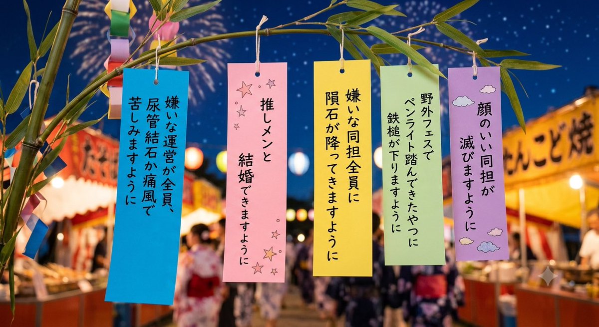 zaitakuchan0's tweet photo. 推し活するオタクの短冊だいたいこれ https://t.co/RBQbPJjCDr
