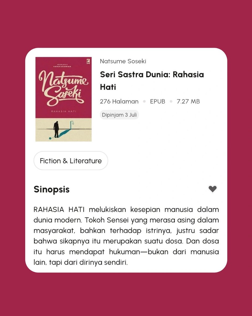aetherivelle_'s tweet photo. Current read ☆ミ

📖 – Rahasia Hati by Natsume Soseki
Diterjemahkan oleh Hartojo Andangdjaja https://t.co/fSkCa7HoQk
