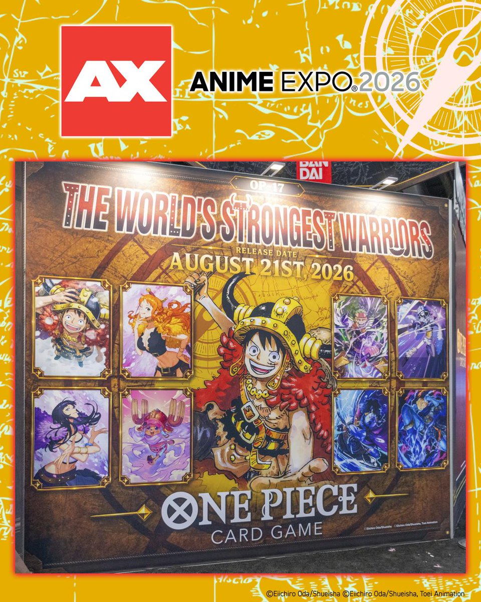 ONEPIECE_tcg_EN's tweet photo. [Event Recap]
Hey One Piece Pirates! 

ICYMI: we revealed the first previews for OP-17, and showcased nearly all the Starter Decks at our booth at Anime Expo! 

Pre-release for OP-17 begins August 21 and drops officially on August 28!

#ONEPIECE
#onepiececardgame https://t.co/spRoCM2UhQ