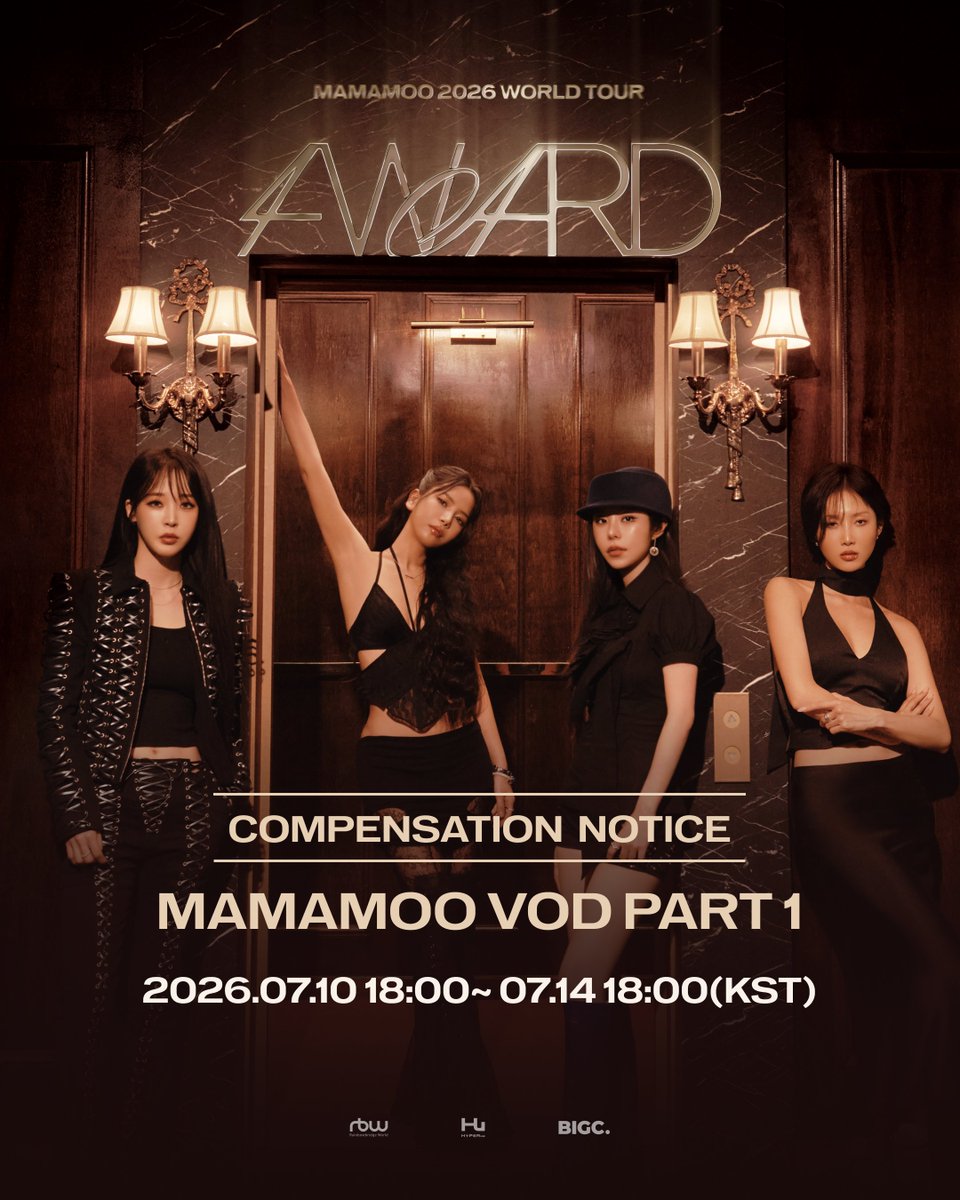 bigc_kr's tweet photo. [BIGC] 마마무 라이브 시청 불편에 따른 보상 제공 안내

안녕하세요, BIGC입니다.
라이브 시작 직후 발생한 일시적 서버 문제로 초반 영상 시청에 불편을 드린 점 다시 한번 진심으로 사과드립니다.
시청에 어려움이 있었던 공연 초반 구간을 아래 기간 동안 다시 시청하실 수 있도록 VOD로 제공해 드릴 예정입니다.

[시청 불편 구간 보상 제공]
시청 기간: 2026년 7월 10일(금) 18:00 ~ 7월 14일(화) 18:00(KST)
제공 구간: PART 1
- Opening VCR
- Mr. 애매모호 (Mr. Ambiguous)
- 우린 결국 다시 만날 운명이었지 (Destiny)
- No more drama
- 너나 해 (Egotistic)

[유의사항]
본 영상은 해당 라이브 구매자에 한해, 위 기간 동안에만 시청하실 수 있습니다.
시청 기간 종료 후에는 연장 및 추가 제공이 어려운 점  미리 양해 부탁드립니다.

자세한 내용은 공지사항을 참고해주세요.
🔗https://t.co/Pcb37LrCJ4

팬 여러분께 불편을 드린 점 깊이 사과드리며,
더욱 안정적인 서비스를 제공할 수 있도록 최선을 다하겠습니다.

감사합니다.
BIGC 드림