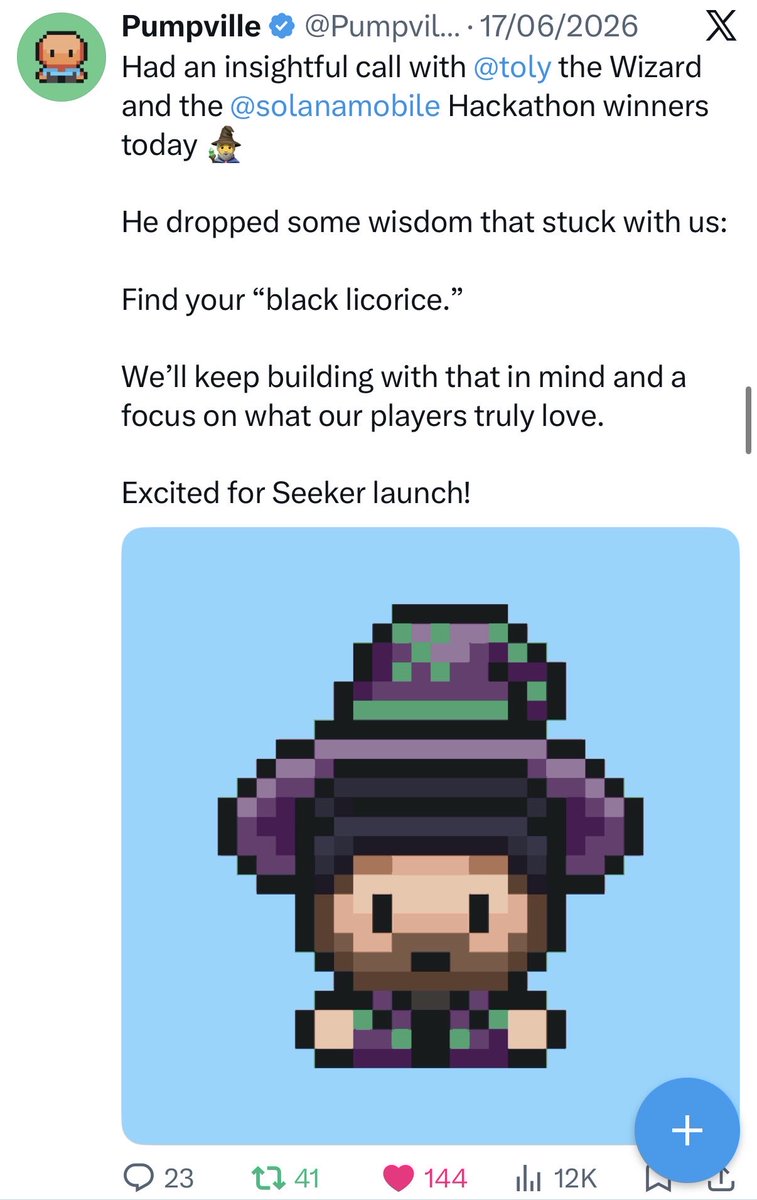 AmusedAbyss's tweet photo. Big milestone for @PumpvilleWorld 🚀

It’s not every day that someone like @toly (1.3M+ followers) takes notice.

First, he had a call with the Pumpville team after the @solanamobile Hackathon, where he shared his famous advice: “Find your black licorice.” https://t.co/69oCBCRugF