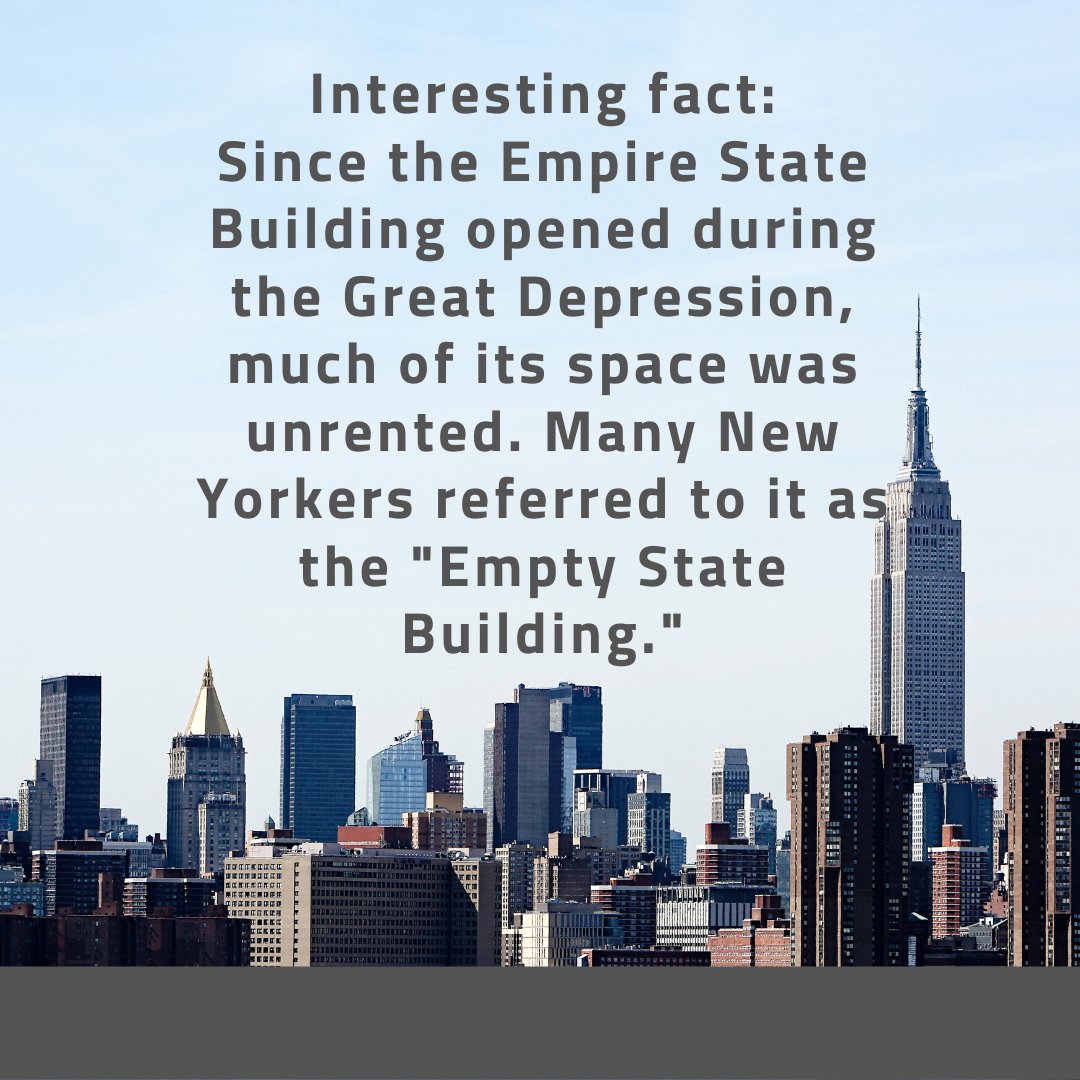 DavidSPatterson's tweet photo. Interesting fact: When The Empire State Building opened during the Great Depression, much of its space went unrented, leading New Yorkers to call it the βEmpty State Building.β π
Not all iconic buildings had an easy start. π
#FunFacts #AmericanHistory https://t.co/pJpit5Ojof