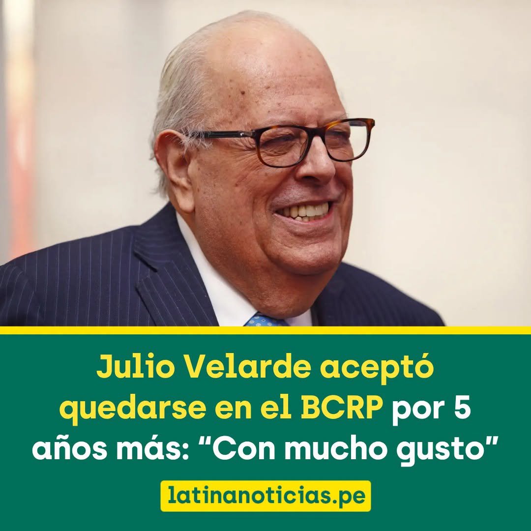 Latina_Noticias's tweet photo. 🚨 #LOÚLTIMO El director del Banco Central de Reserva del Perú (BCRP), Julio Velarde, aceptó quedarse por 5 años más en el puesto tras el pedido de Keiko Fujimori de que se mantenga durante su futuro gobierno.

🗣️ "Me siento honrado por el pedido que me ha hecho y, en otras circunstancias yo no hubiera aceptado, lo acepto con el mayor gusto y pienso dedicarme a mi rol con calidad", respondió el doctor en economía.