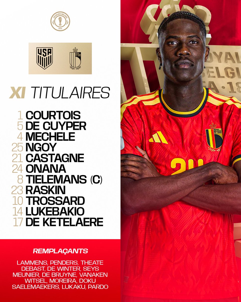 JoueursBE's tweet photo. 🚨 LE XI DU PEUPLE POUR AFFRONTER LES USA. 🇧🇪 https://t.co/WjzV9Id4Eb