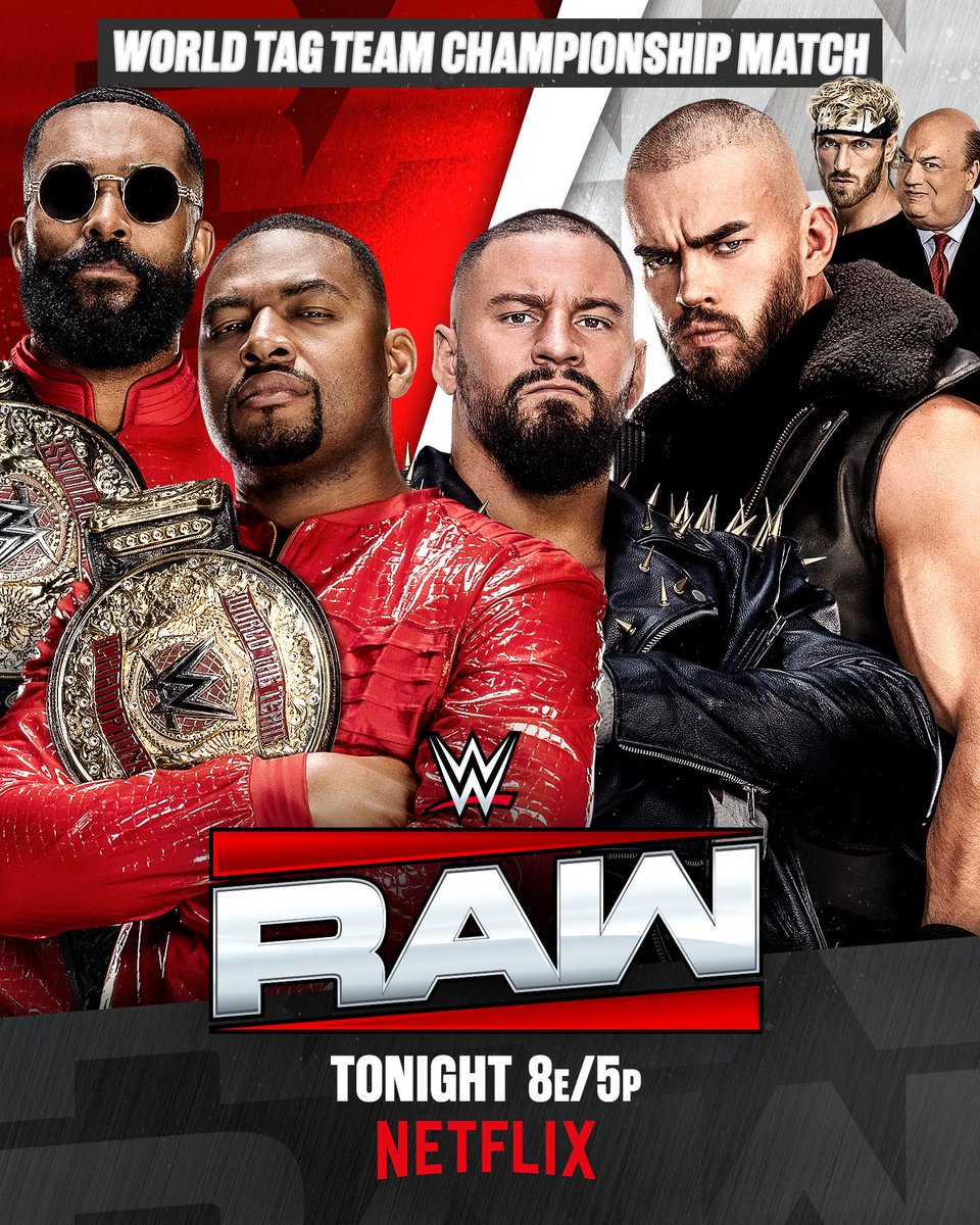 WWE's tweet photo. The Street Profits defend the World Tag Team Titles against The Vision TONIGHT on #WWERAW! 💪

🎟️: https://t.co/Dmm2JW3Pg0

📺 8 ET/5 PT on @netflix https://t.co/vCS0xZ9XA6