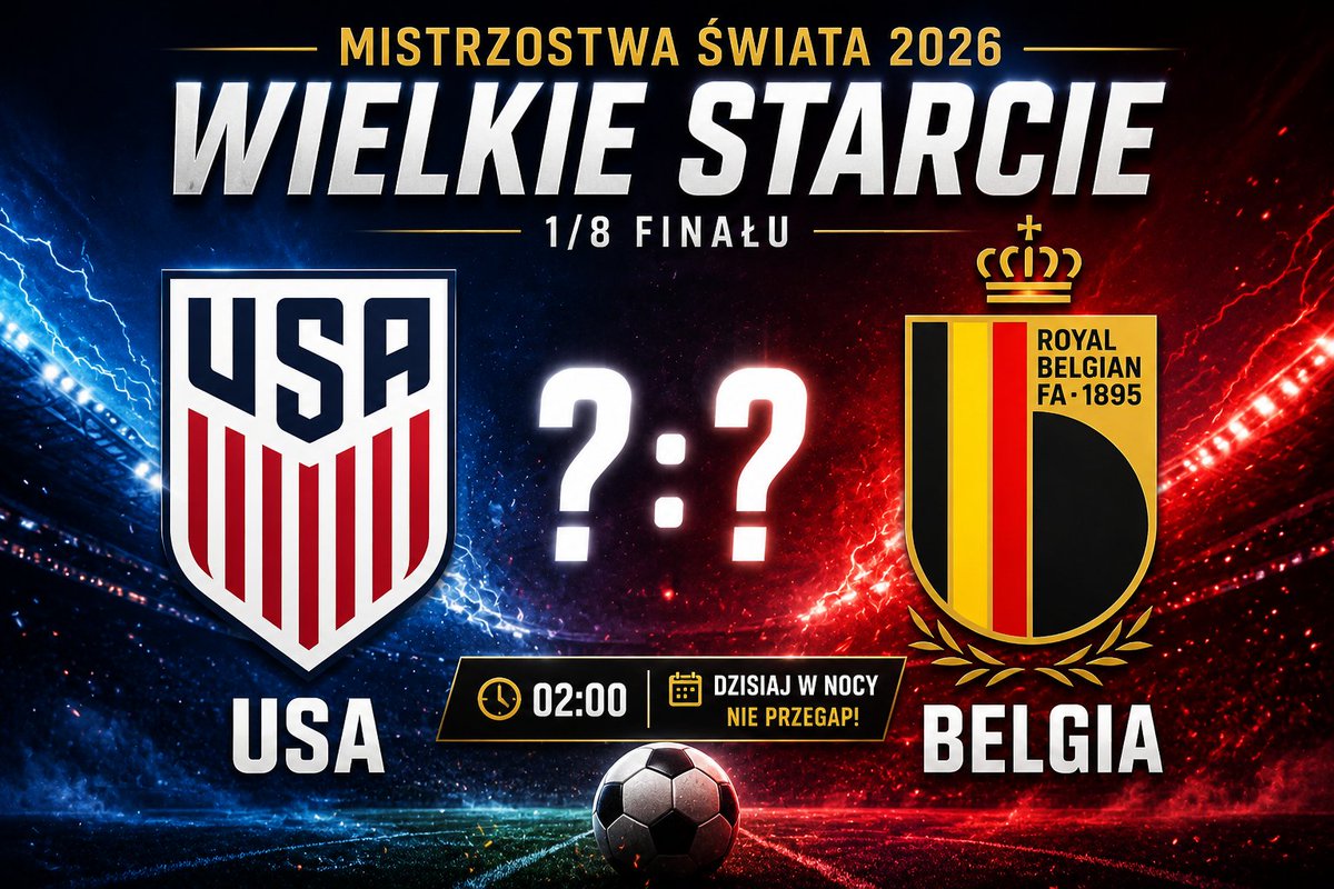 OstinNH's tweet photo. 🇺🇸⚔️🇧🇪 USA vs Belgia
🏆 Mistrzostwa Świata 2026 – 1/8 finału
🕑 Godzina: 02:00 (czasu polskiego)

Mój typ : Obie drużyny strzelą ✌️🥇😃

A Wy jak typujecie? 👇
⚽ USA ❤️ czy Belgia 💛?
#mundial2026 #football #piłkanożna #mistrzostwaświata https://t.co/RWWeiPquTH