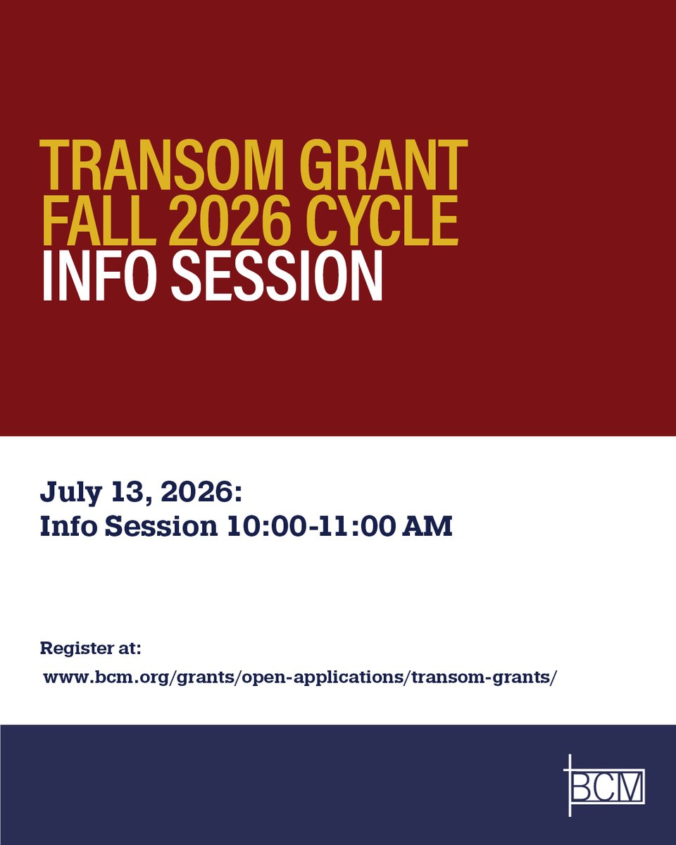 BCMNOLA's tweet photo. #BCM's Fall Transom Grant cycle opens soon. 
Join the virtual info session on July 13, 10–11 AM, to learn about the application process and funding priorities. 
Fall cycle LOI window: July 27 – Aug 10. 
Register at https://t.co/0qt0oqNxJp https://t.co/qn3U6Upe0g