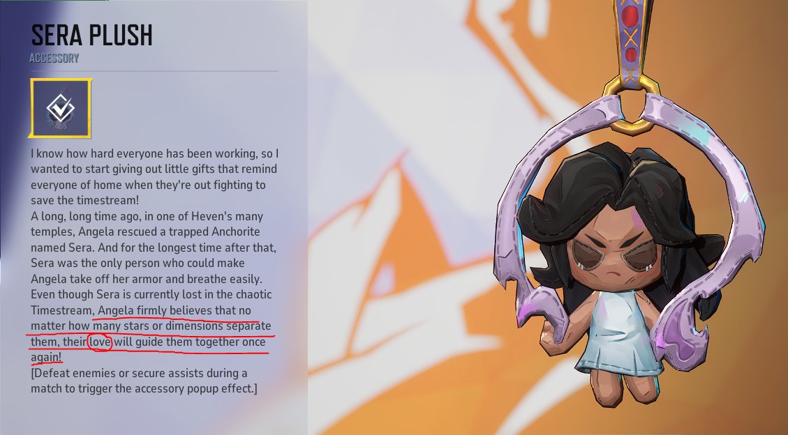 OurLadysTears_'s tweet photo. @tricktser @RenanSt8 @MarvelRivals Am I petty enough to dig in replies specifically to find this barely a year later? Yes. I realized with the Sera Plush accessory in MR, it literally says that Sera and Angela love each other so there you go, there's your "anything about Angel's sexuality/gender in MR". https://t.co/PLjrAed6ce