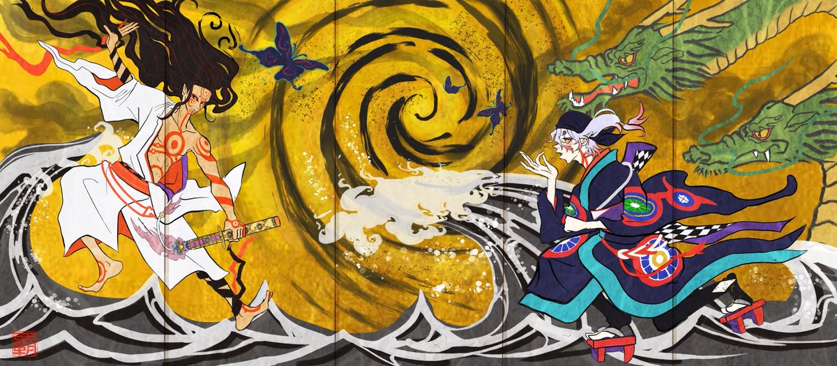 haru_haruekaki's tweet photo. #モノノ怪芸術祭2_平面作品部門
#モノノ怪_FA

「鳴動屏風図」

最新の所に表示されない不具合起きてます😇
運営様見えてますか？私はここにいます https://t.co/dMLDIQZUUc