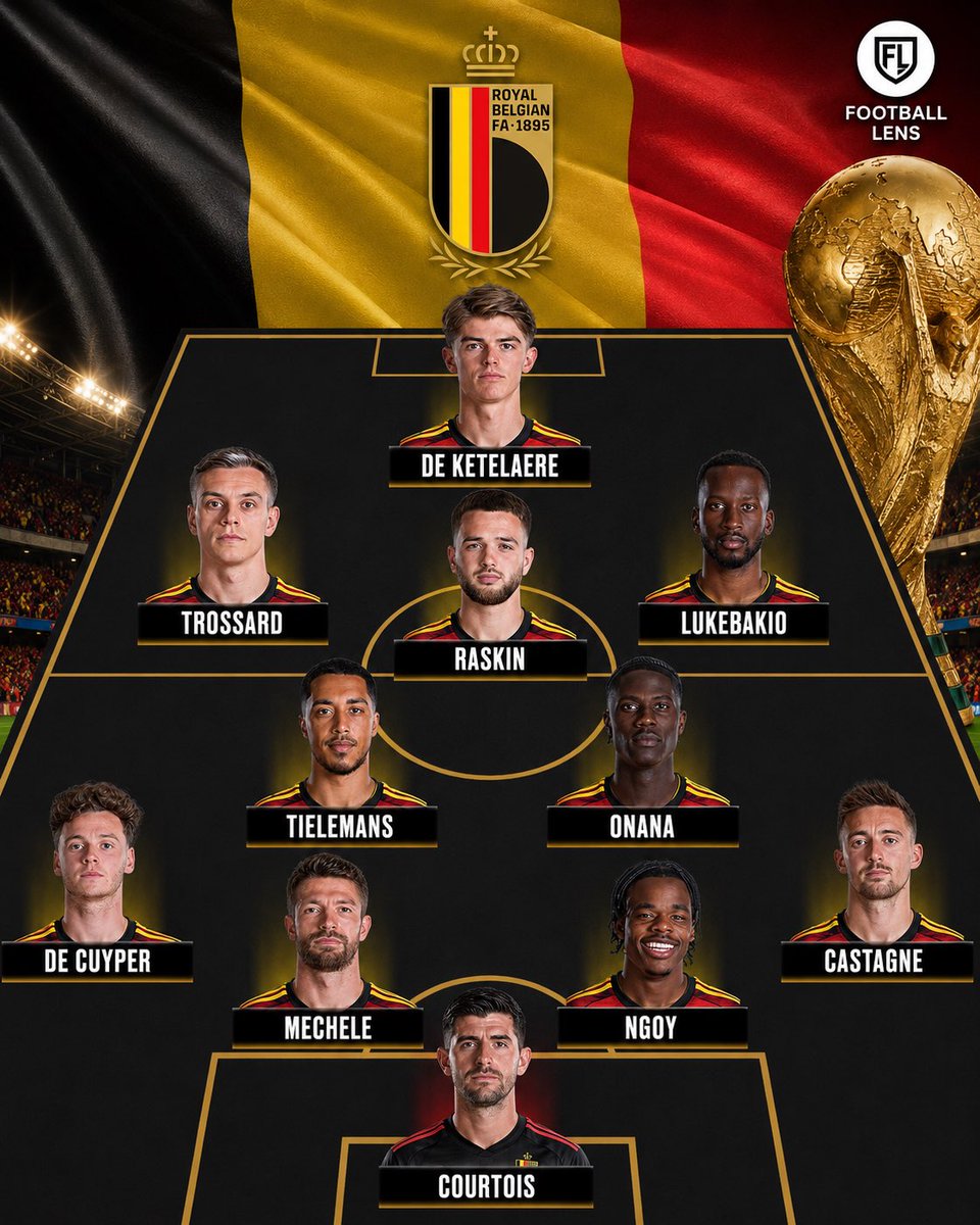 footballlens7's tweet photo. 🚨 𝗢𝗙𝗙𝗜𝗖𝗜𝗔𝗟: Belgium XI in the World Cup Round of 16 vs. USA! 🇪🇸✨ https://t.co/zyg7VThUWg
