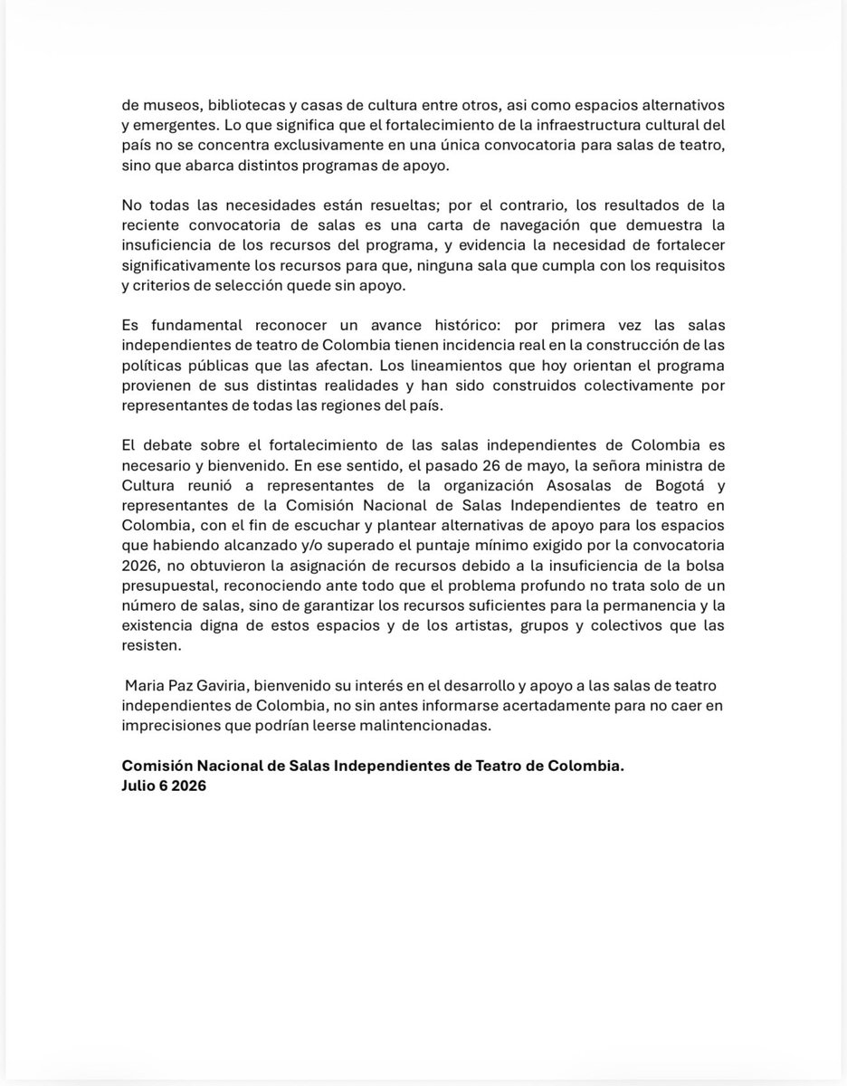 espaciotcali's tweet photo. @MariaPazGaviria @PatriciaArizaF Enviamos carta abierta que nos permite informarte mejor cómo ha sido el proceso. https://t.co/nedgLvwSxT