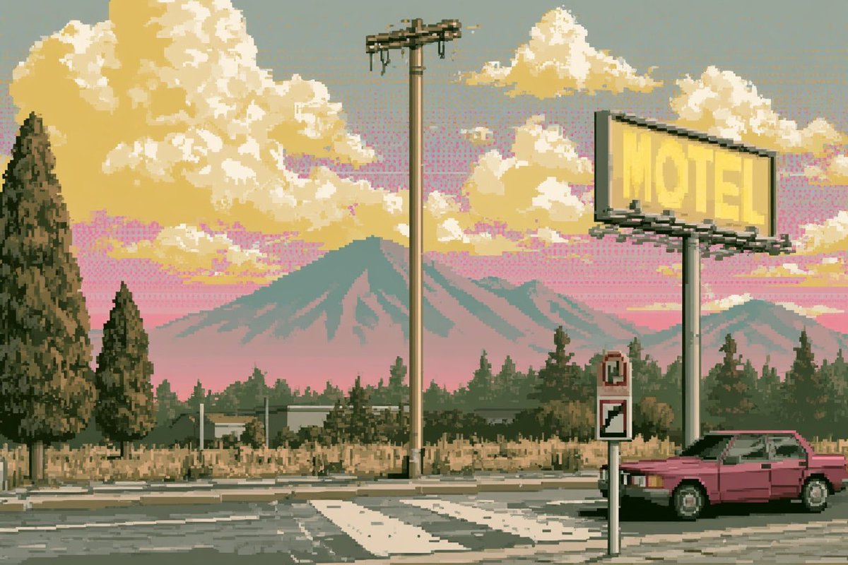 Pixel Art Retrowave Motel Roadside