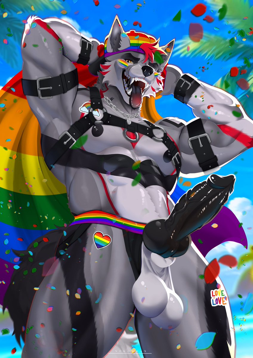 raxxvr's tweet photo. Happy Pride!! 🏳️‍🌈 ❤️🧡💛💚💙💜
NSFW version hehehe 😝 🍆💦
Art by the awesome!! @Fluffychan0 https://t.co/JPsdbttlZJ