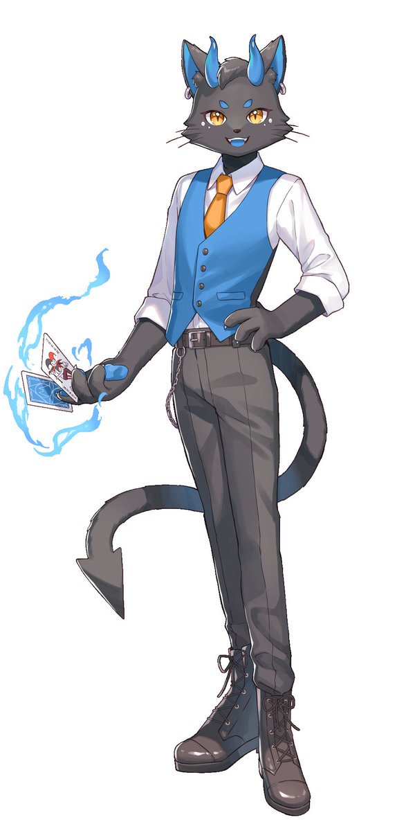 FaunaTheHellcat's tweet photo. @yoka_saku My OC, Fauna. They are a Hellcat. (Devil Cat) 🐱💙 https://t.co/yreOSTd71K