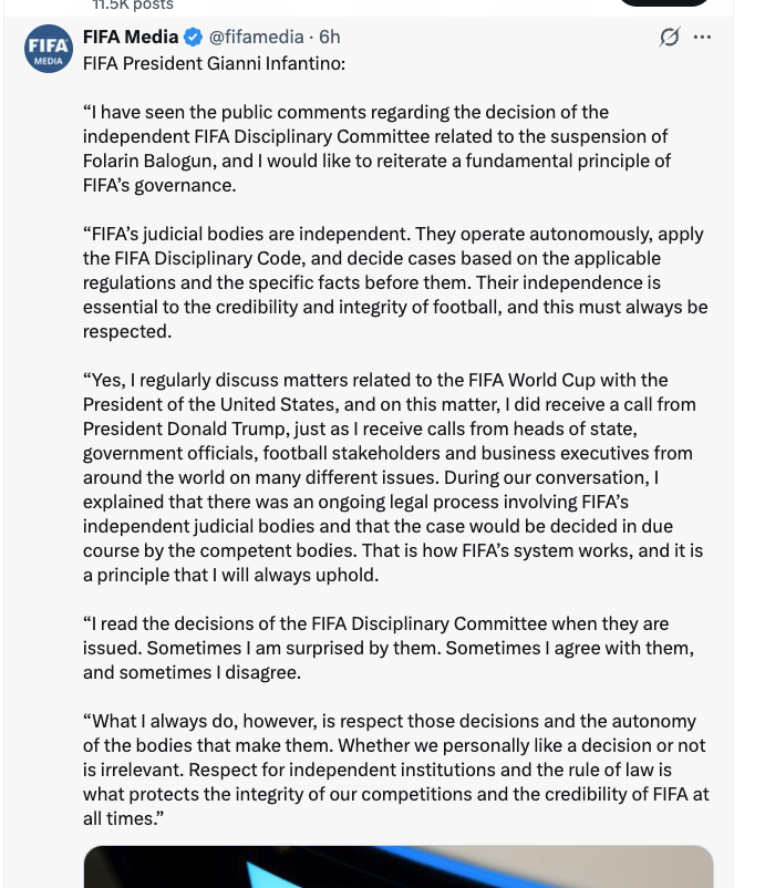 PabloViruega's tweet photo. La explicación de Gianni Infantino, quien está metido en una arena movediza y no se da cuenta... ¡Mientras mas se mueve más se hunde! 
Info: @fifamedia https://t.co/RSbvecnnCQ