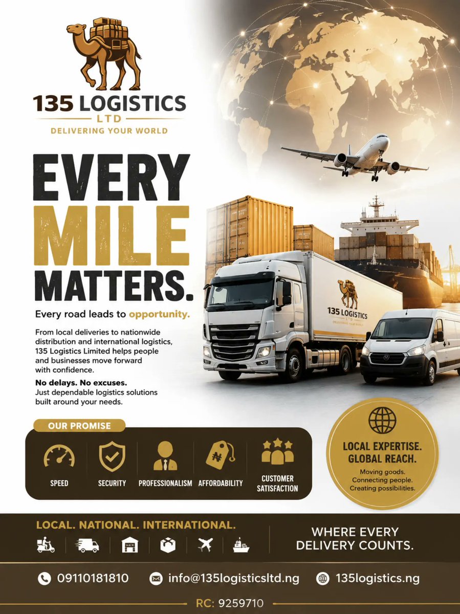 One35_move_ltd's tweet photo. EVERY MILE MATTERS.

Every road leads to opportunity.

From local deliveries to nationwide distribution and international logistics, 135 Logistics Limited delivers with speed, security, and professionalism.

Every delivery counts.

📞 09110181810
🌐 https://t.co/iV7yJy6rPC https://t.co/cSKQopX50B