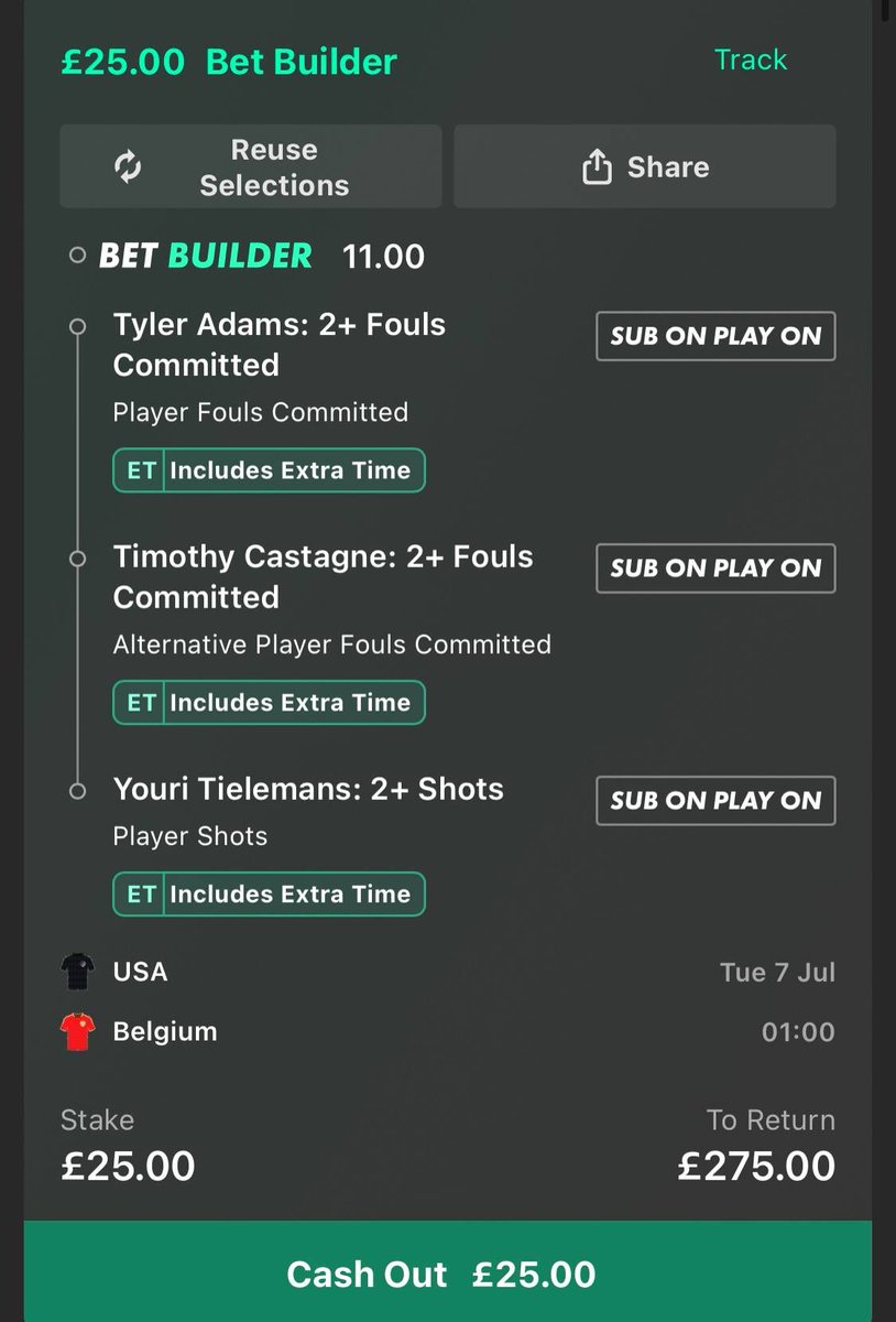 JaysBettingClub's tweet photo. Right then 2 bets made. 

Hit like ‘❤️’ if you’re following

Reasoning below 👇

astagne fouls for Belgium
4, 0, 1, 3, 2, 1, 0, 1, 2

Directly against Pulisic who the fans love & i expect him to get on the ball & fancy he’s pace vs Castagne, hopefully Castagne gets tight early. Pulisic has drawn 8 fouls this world cup so far in about 170 minutes.

Tyler Adams fouls for USA 🇺🇸
1, 1, 2, 2, 2, 1, 2, 2, 1, 1, 1

1+ foul in 35/37 recent games (club / country)

Tielemans shots for Belgium 🇧🇪
4, 1, 2, 2, 2, 2, 0, 4, 2, 2, 3, 2, 2, 2, 1

1+ in 14/15 recent games (again funnily enough the one blank was covered with super sub)

Tielemans off the back of scoring 2 last game i like backing players like this should have shooting confidence.
