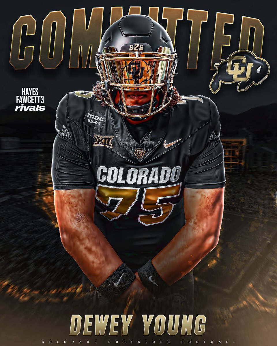 Hayesfawcett3's tweet photo. BREAKING: Four-Star IOL Dewey Young has Committed to Colorado, he tells me for @Rivals

The 6’5 315 IOL chose the Buffaloes over Georgia, Vanderbilt, and Georgia Tech

“I’m home Buff Nation, let’s Upthesko🦬”

https://t.co/ppmOSoF929 https://t.co/VlTZE6Xnkb