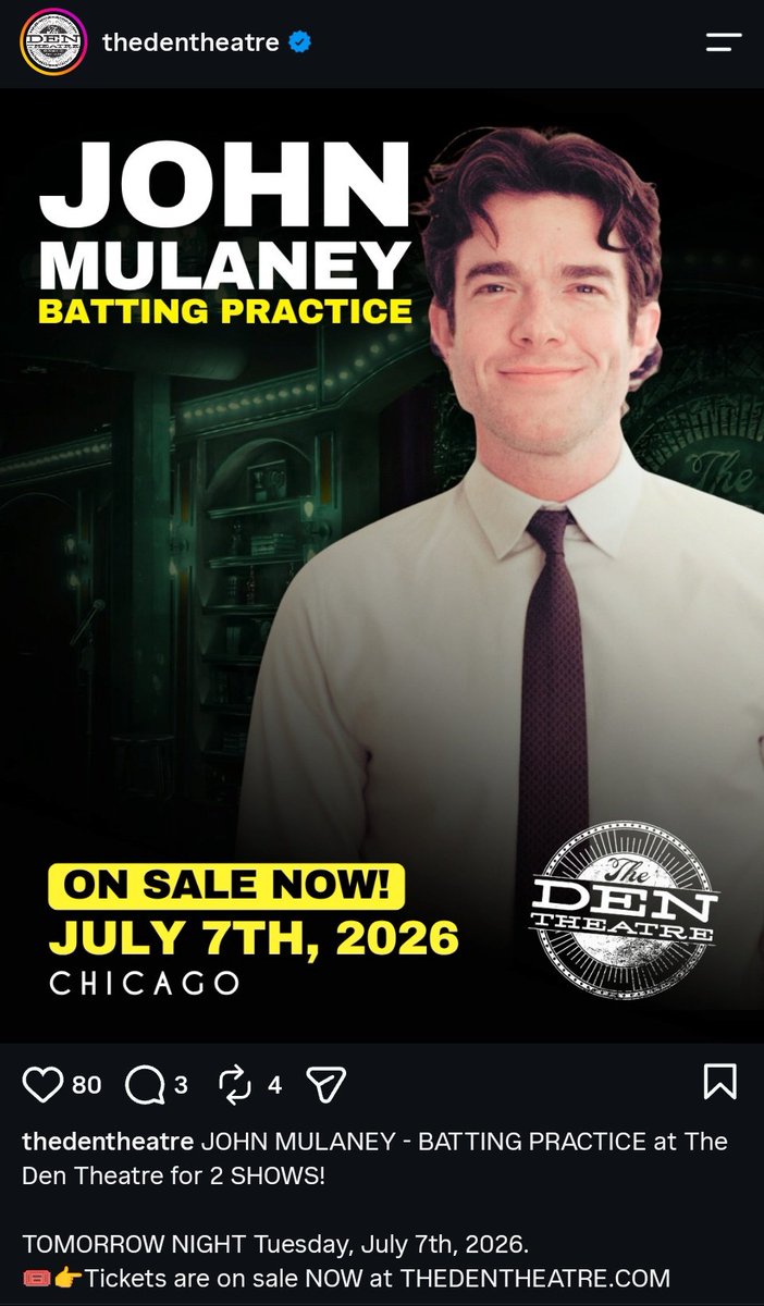 mulaneysuits's tweet photo. okay @mulaney and @TheDenTheatre how do we get twitter user mulaneysuits into this show please and thank you https://t.co/iBHhuqHnCn