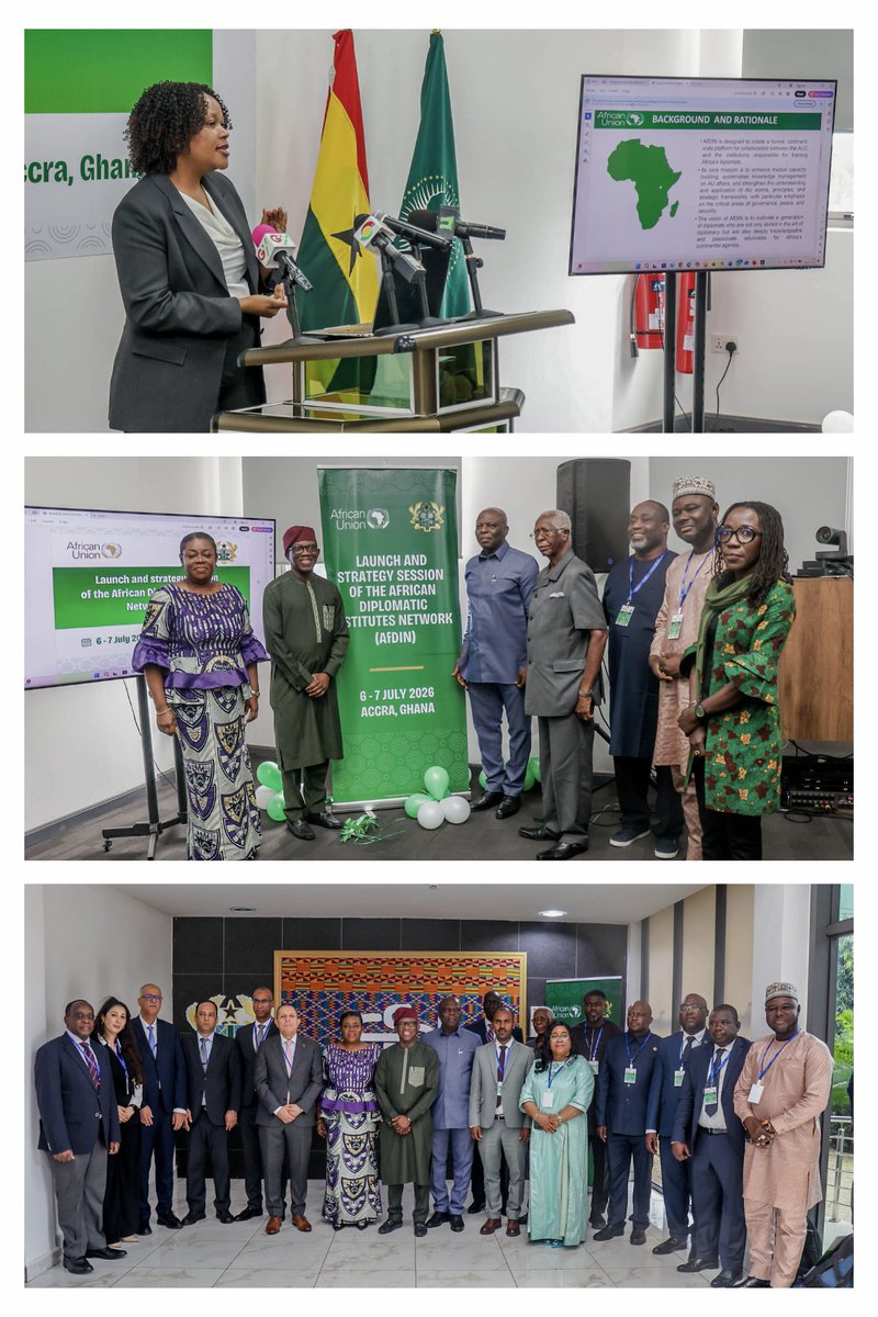 AUC_PAPS's tweet photo. 📍 #Accra, 🇬🇭 | 6–7 July 2026
The African Union Network of Think Tanks for Peace (#NeTT4Peace) launched the establishment of the African Diplomatic Institutes Network, designed to create a formal, continent-wide platform for collaboration between the @_AfricanUnion Commission and the institutions responsible for training Africa's diplomats on governance, peace and security.
#A Call to Africa's Diplomats: Be deliberate. Be proactive in Advancing #Agenda2063
