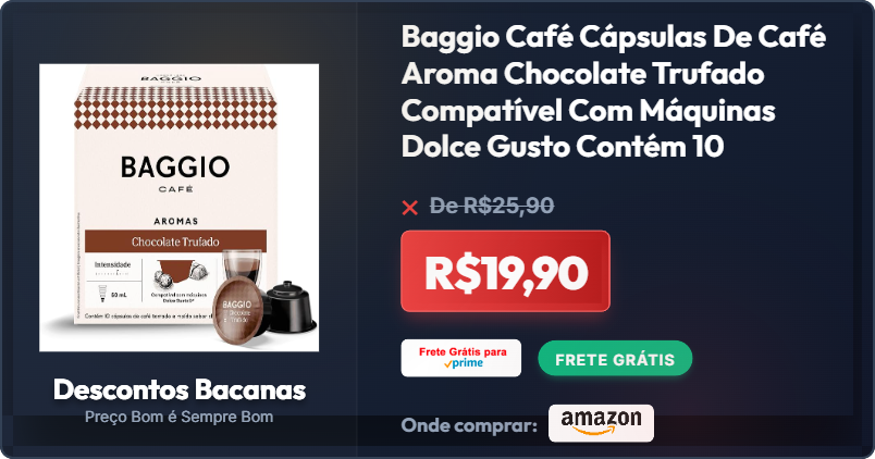 descontosbr's tweet photo. CORRE ANTES QUE ACABE! 🏃‍♂️💨

Baggio Café Cápsulas De Café Aroma Chocolate Trufado Compatível Com Máquinas Dolce Gusto Contém 10 Cápsulas

🔥 R$19,90 [23% OFF]
❌De R$25,90

🚚 Frete GRÁTIS Amazon Prime
🛒 COMPRE AQUI: https://t.co/z656DI9rjZ

#Achadinhos #Oferta #PrimeDay https://t.co/qH1H7u9LKZ