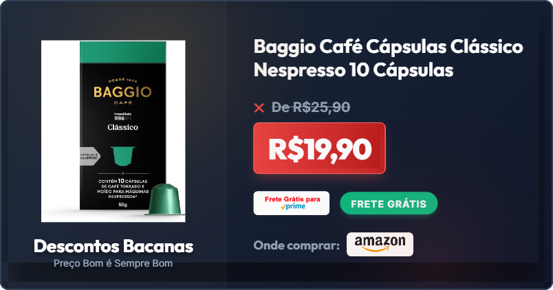 descontosbr's tweet photo. CORRE ANTES QUE ACABE! 🏃‍♂️💨

Baggio Café Cápsulas Clássico Nespresso 10 Cápsulas

🔥 R$19,90 [23% OFF]
❌De R$25,90

🚚 Frete GRÁTIS Amazon Prime
🛒 COMPRE AQUI: https://t.co/0uzJJ6aV6G

#Achadinhos #Oferta https://t.co/rASVHzhAVZ