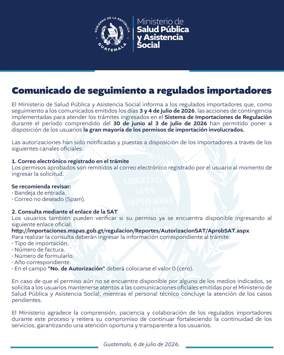 MinSaludGuate's tweet photo. #ComunicadoMSPAS | El Ministerio de Salud Pública y Asistencia Social informa: https://t.co/8Wxq2I7Lir