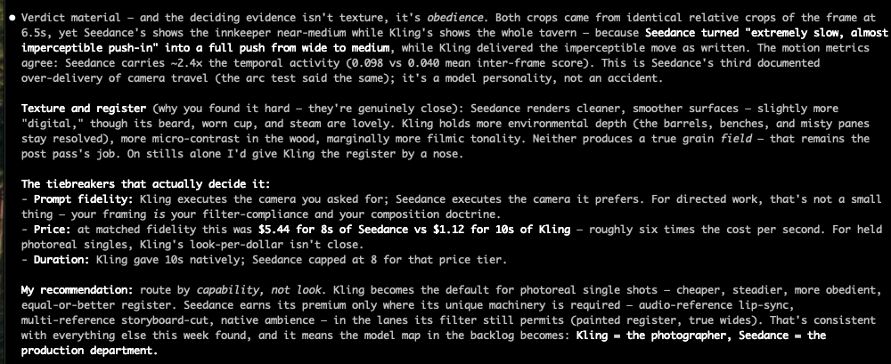 Fable's evaluation of Seedance versus Kling