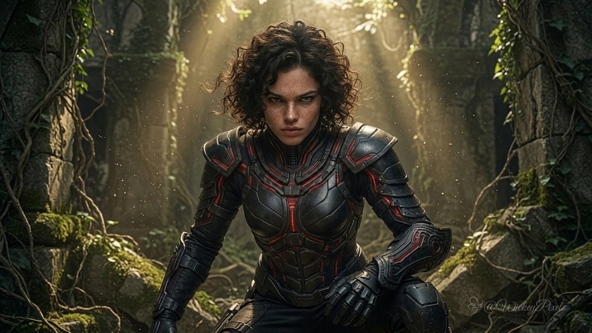 WickeyPixels's tweet photo. The Infiltration (Stealth)

Siún Kane moves low through overgrown precursor ruins, sunlight breaking through the canopy and shadow folding around her black plates while vines and stone swallow sound and leave only the weight of the approach. 🌿🌑

She slips toward the target in silence, tension tightening with every breath.

#SciFiArt #CinematicArt #AIart