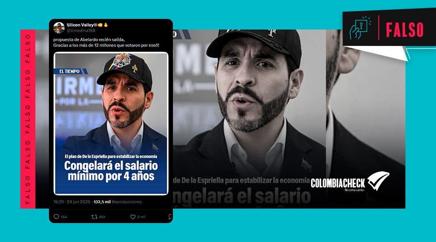 Colcheck's tweet photo. #FALSO | Montaje que imita a El Tiempo atribuye falsamente a De la Espriella congelar el salario mínimo
📌No hay registros de que el presidente electo haya hecho ese anuncio. Por el contrario, ha dicho que el salario mínimo seguirá aumentando. 
🔗https://t.co/QgsRbILq1k https://t.co/E9oHBOxbRo