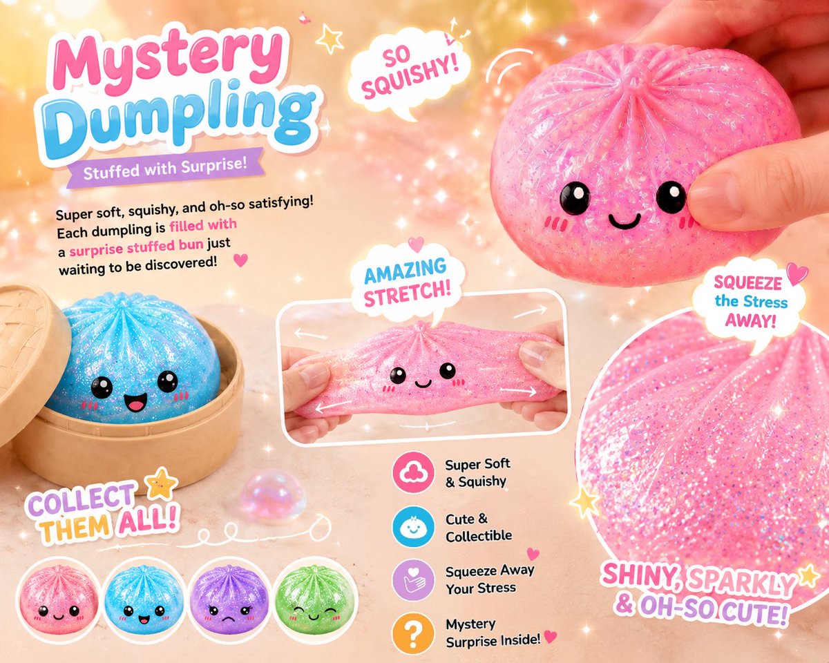 mahdisixT7's tweet photo. More details unlocked ๐ฅโจ
Super soft, stretchy, and filled with a surprise bun inside!
Squeeze the stress away and discover whatโs hidden.
Mystery Dumpling Series just got even better.
#squishy #squishydumpling #dumpling
#trendtoys #crazyfun https://t.co/ku6WVKw5P0