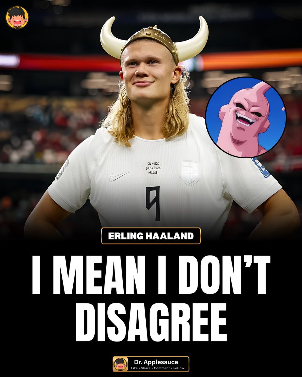 Dr_applesauce's tweet photo. Erling Haaland agrees with viral Majin Buu memes

FIFA World Cup star Erling Haaland has responded to the viral Dragon Ball Z memes comparing him to Majin Buu, saying: “I mean, I don’t disagree.” His reaction quickly spread across social media, with fans loving his sense of humor.

The playful response has only fueled the meme trend, bringing together anime and football fans in one of the internet’s funniest crossovers. 

#DragonBall #MajinBuu #ErlingHaaland #AnimeNews #FIFA