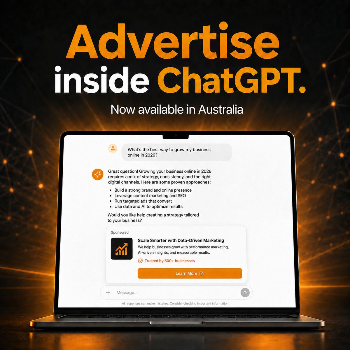 Nimbull's tweet photo. You can now run ads inside ChatGPT.

Read that again.

The platform millions of people ask for advice every day is opening up to advertisers, and it changes where the next wave of attention lives. https://t.co/w5gcrSHx76