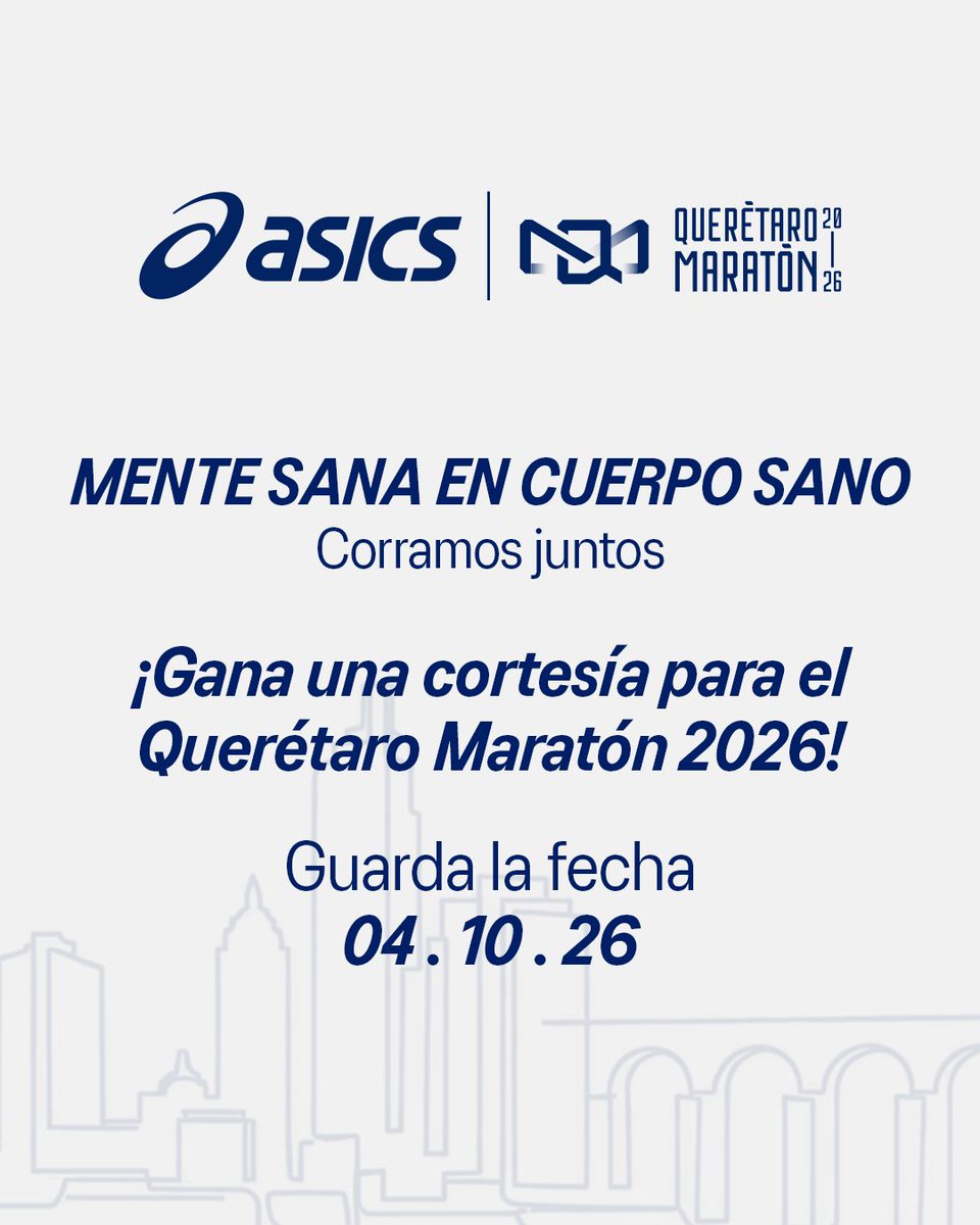 ASICSmexico's tweet photo. ¡Tu boleto al reto más grande del año está aquí! 👟🔥

¿Estás listo para conquistar el Querétaro Maratón 2026? En ASICS queremos llevarte a la meta de los 42K. Tenemos 5 cortesías y una de ellas puede ser tuya.

Sigue estos pasos para ganar:

 1️⃣ Asegúrate de haber realizado una compra mayor a $6,000 MXN entre el 1 y el 12 de julio de 2026, válida exclusivamente en tiendas físicas ASICS o en nuestro sitio web oficial https://t.co/4jRqoKCPUZ.
2️⃣ Debes contar con la app Runkeeper en tu dispositivo.
3️⃣ Manda un correo a contacto_asics@red1mexico.com con tu comprobante de compra y una captura de pantalla que demuestre que tienes la app Runkeeper (ambos comprobantes deben estar a tu nombre).
4️⃣ Regresa a esta publicación y deja un comentario confirmando que ya enviaste tus comprobantes.
Los 5 primeros corredores en cumplir correctamente con todos los pasos serán los ganadores.

📅 Vigencia del giveaway: Del 6 al 12 de julio de 2026.

¡No dejes pasar el tiempo y asegura tu lugar en la meta! 🏁

#ASICS #QueretaroMaraton2026 #MenteSanaEnCuerpoSano #Runkeeper