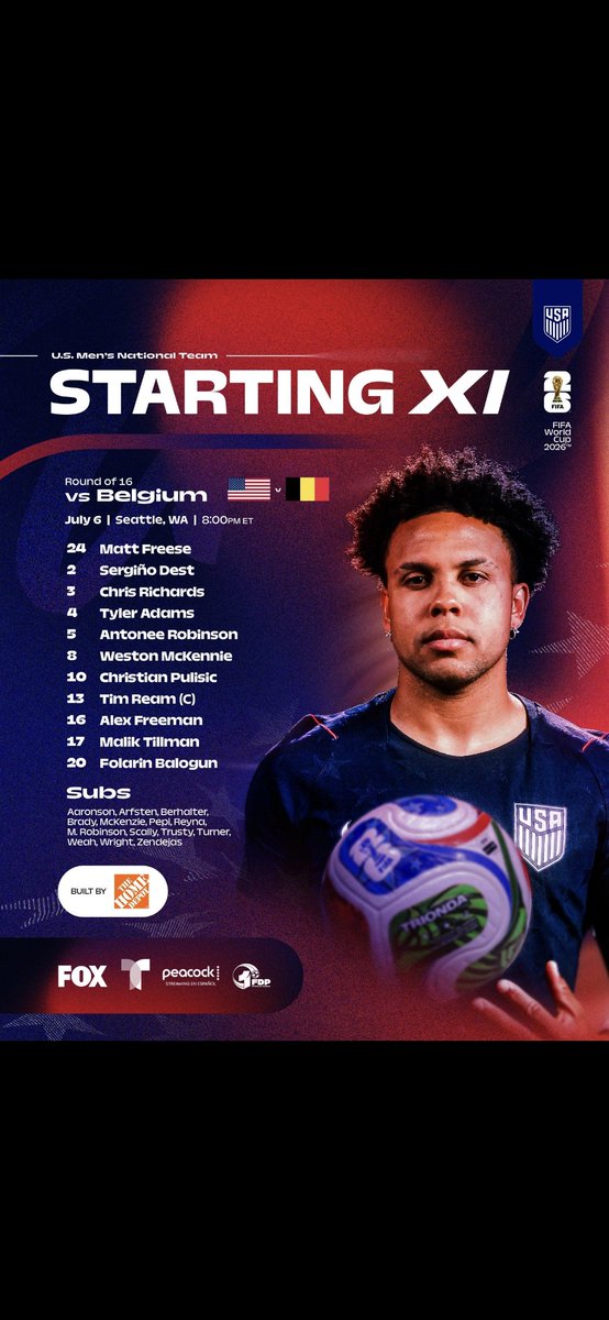 BachsMartin's tweet photo. TODO CONFIRMADO: #BALOGUN TITULAR !! EN ESTADOS UNIDOS ANTE BÉLGICA
ESTADOS UNIDOS: Freese, Dest, Richards, Adams, Robinson, McKennie, Pulisic, Ream, Freeman, Tillman y #Balogun.
BÉLGICA:
Courtois, Castagne, Ngoy, Mechele, De Cuyper, Raskin, Onana, Tielemans, Lukébakio, Trossard y De Ketelaere.