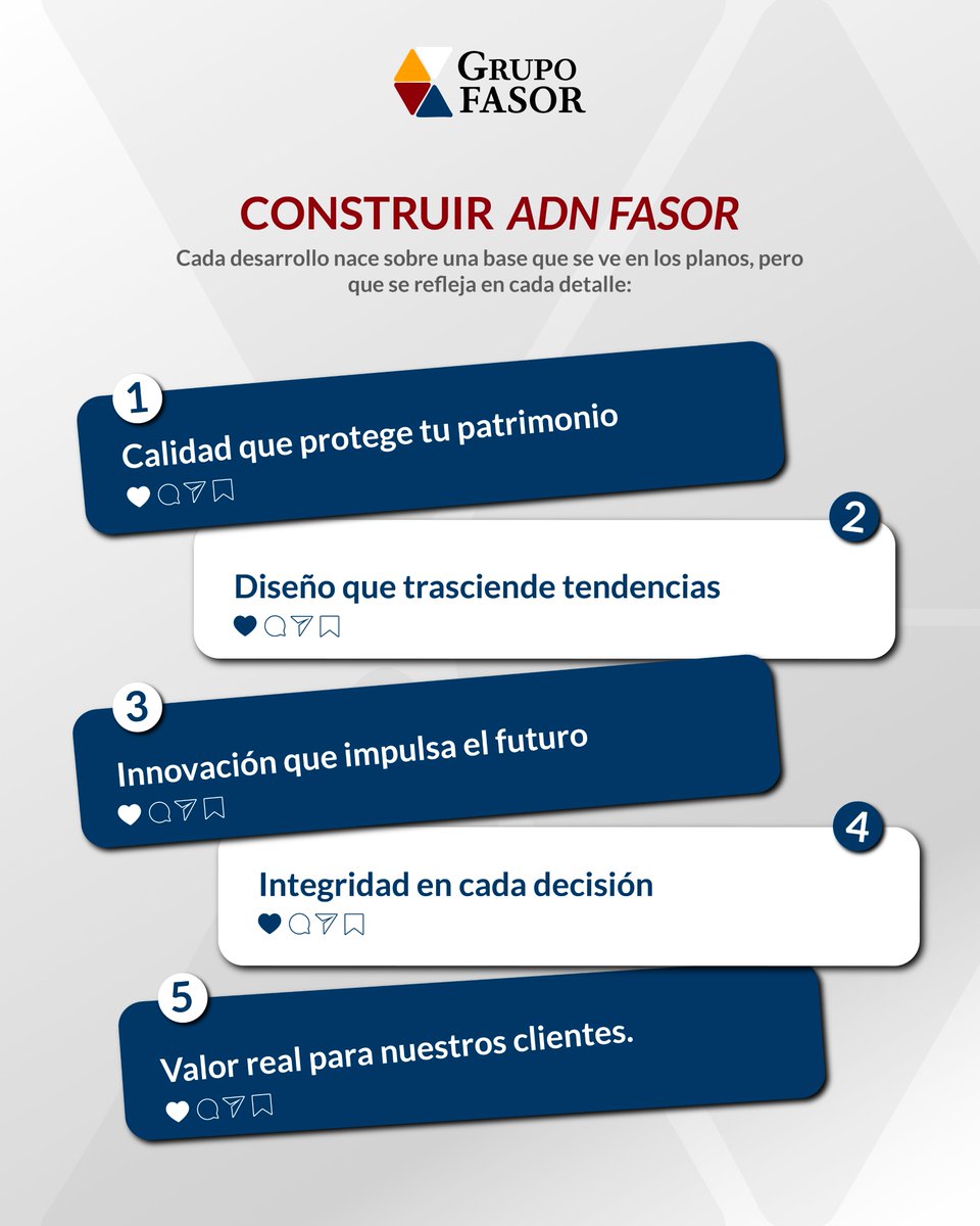 GrupoFasor's tweet photo. Cada proyecto de Grupo FASOR nace de un mismo ADN: una forma de desarrollar que prioriza la calidad, el diseño, la innovación, la integridad y el valor para quienes confían en nosotros.

Ese es el ADN FASOR. La base sobre la que construimos comunidades con visión de futuro. https://t.co/1Nir8YLuoZ